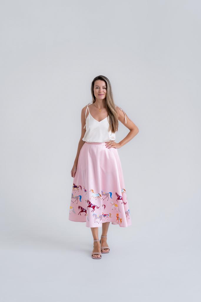 Юбка с лошадками розовая