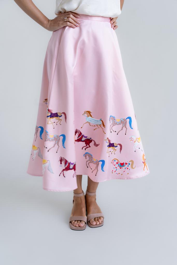 Юбка с лошадками розовая