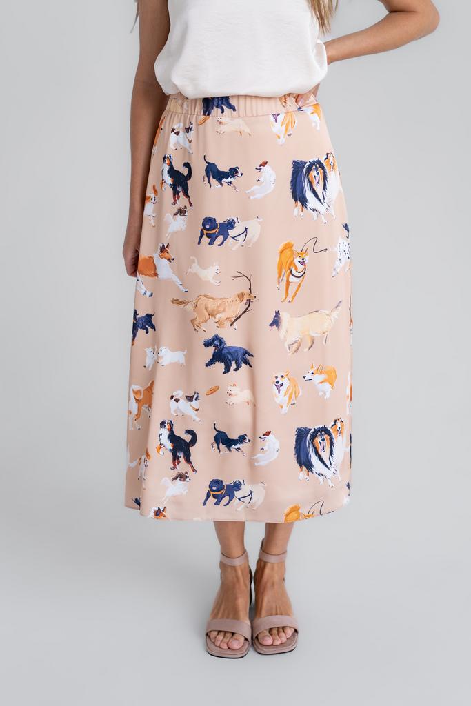 Юбка с принтом собачки бежевая