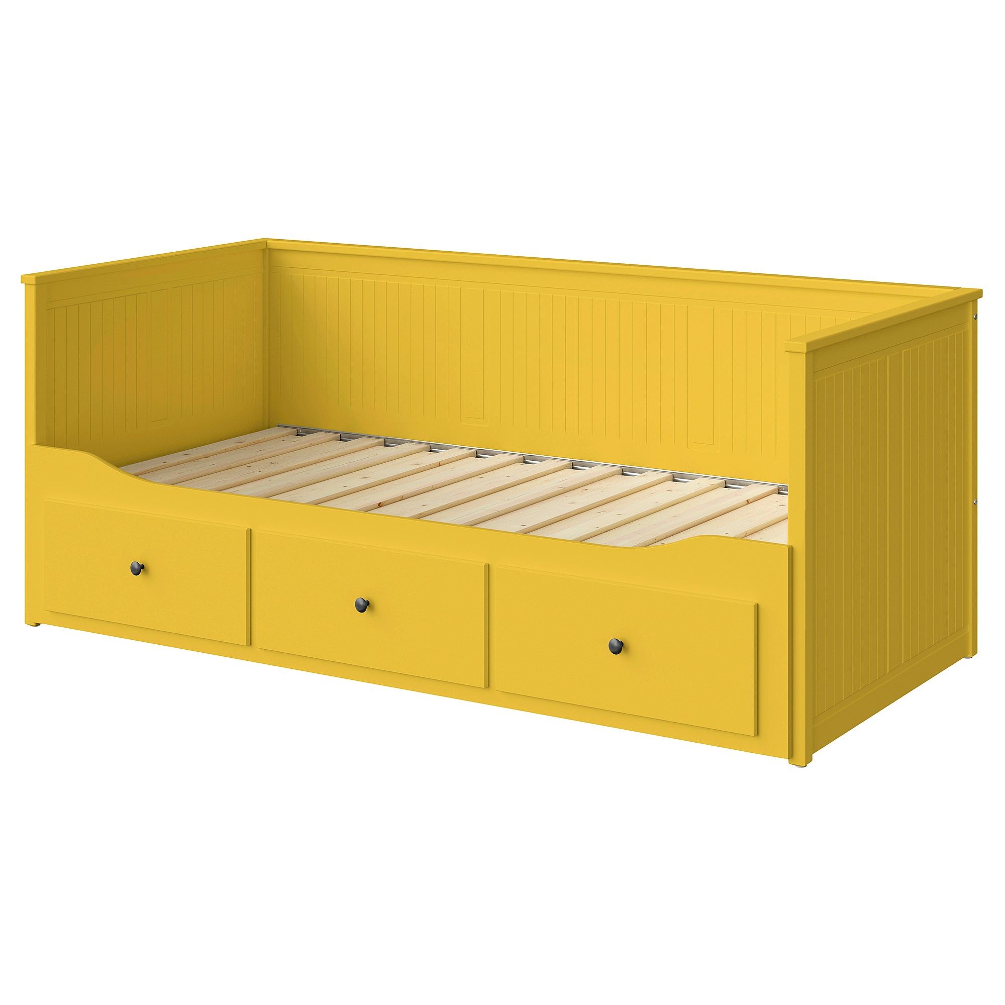 HEMNES IKEA Каркас кровати-кушетки с 3 ящиками, жёлтый 80x200 см