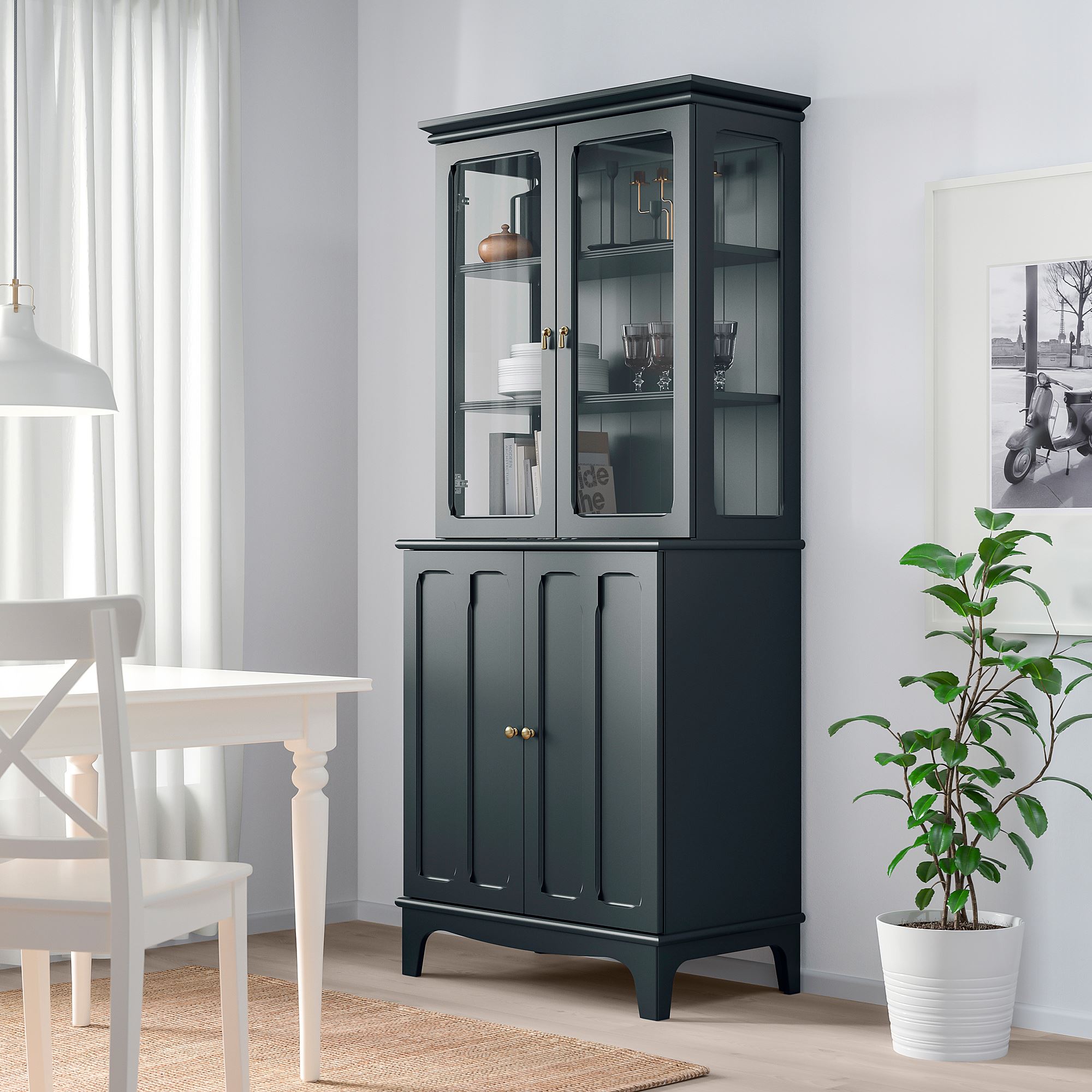 LOMMARP IKEA Шкаф со стеклянными дверцами, темный сине-зеленый, 86x199 см