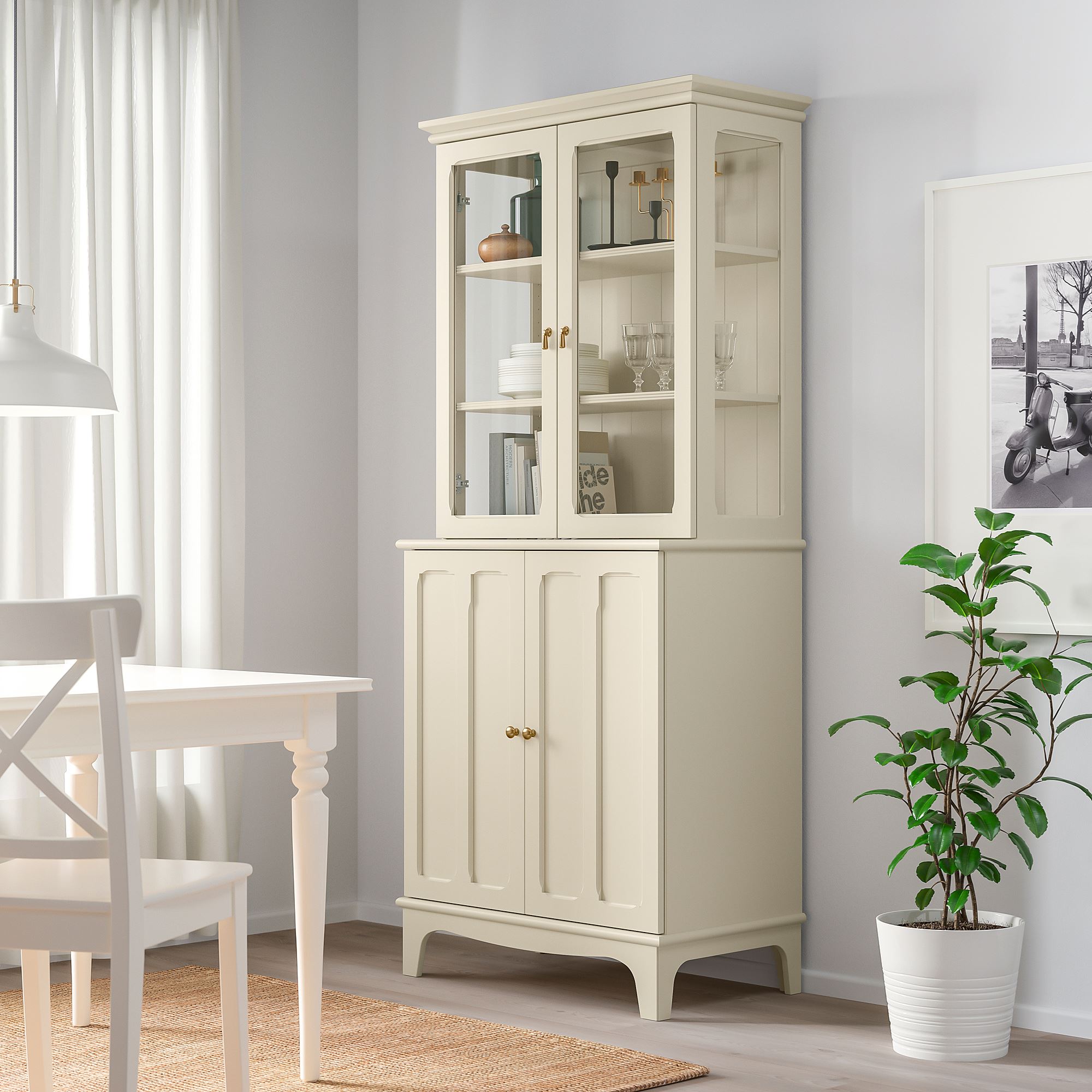 LOMMARP IKEA Шкаф со стеклянными дверцами, светло-бежевый, 86x199 см