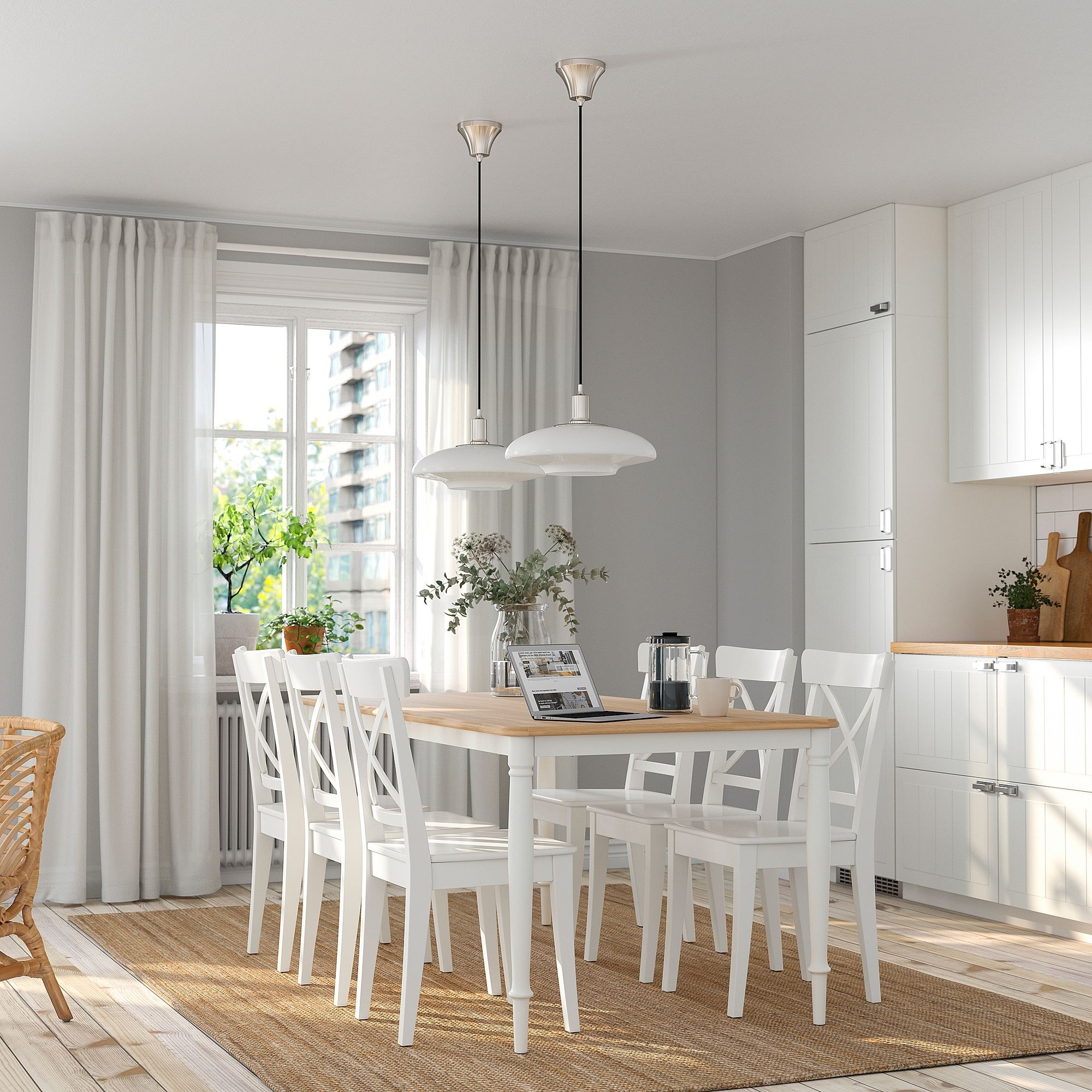 DANDERYD IKEA Стол обеденный, 180x90 см, дубовый шпон/белый