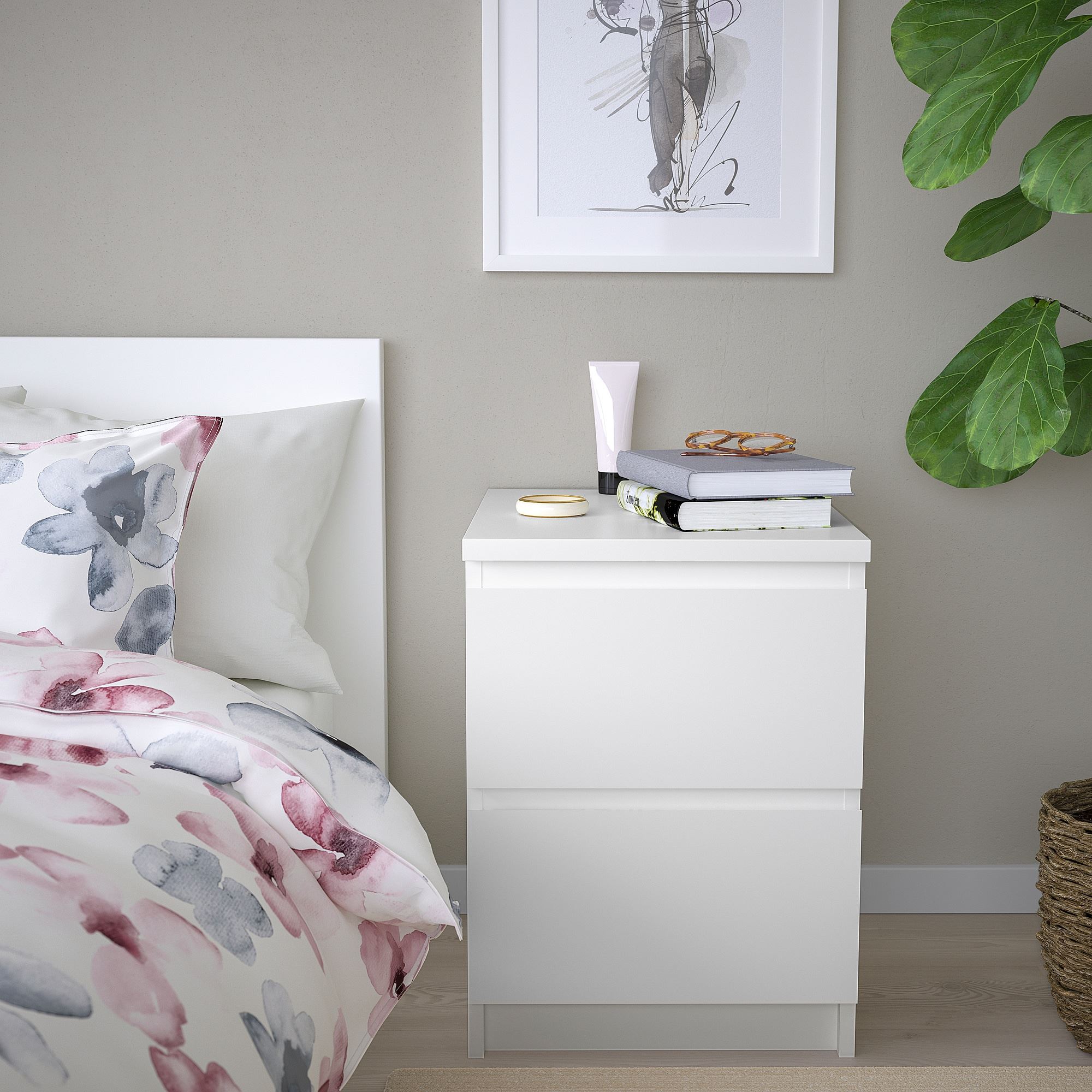 MALM IKEA Комод с 2 ящиками, 40x55 см, белый