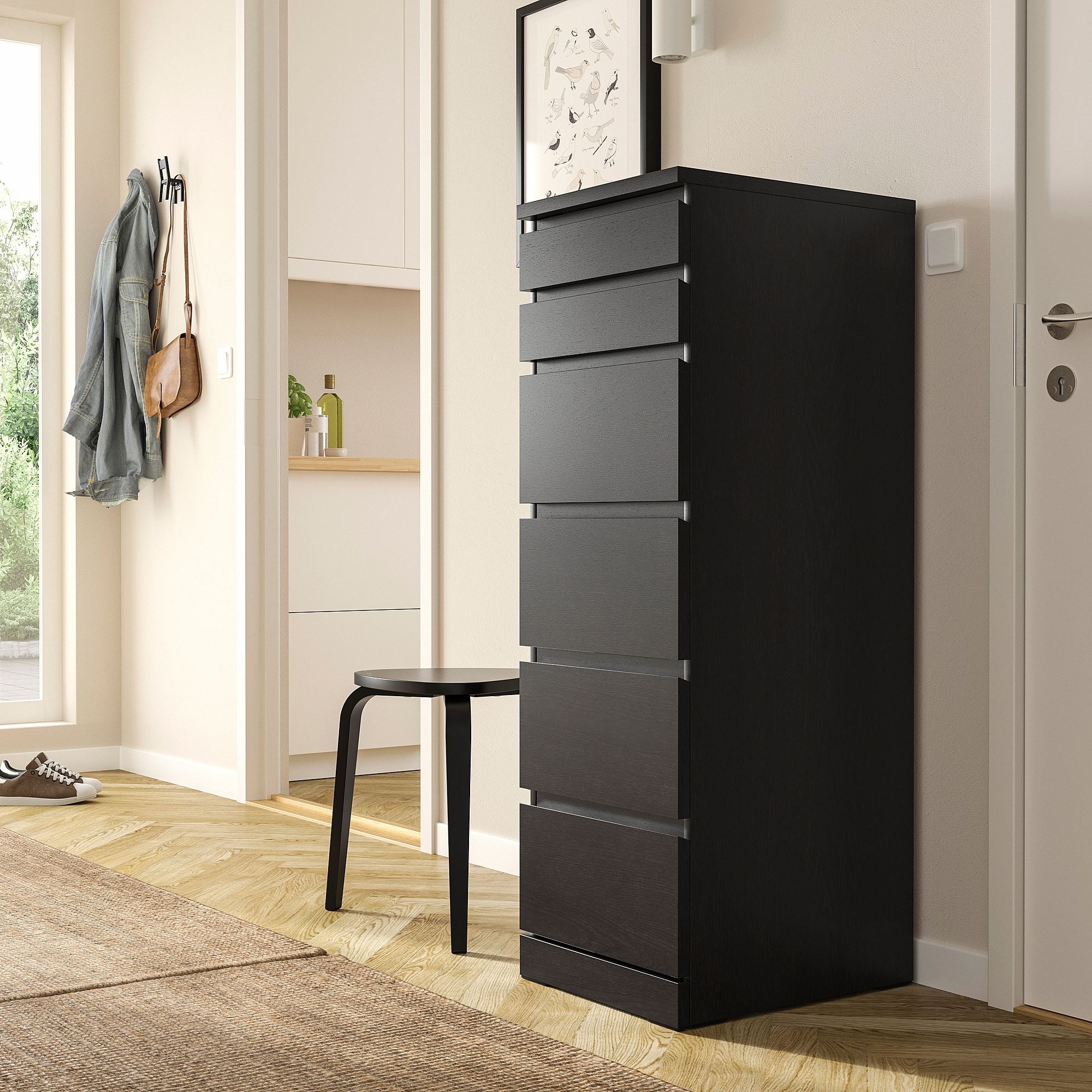 MALM IKEA Комод с 6 ящиками, 40x123 см, черно-коричневый/зеркальное стекло