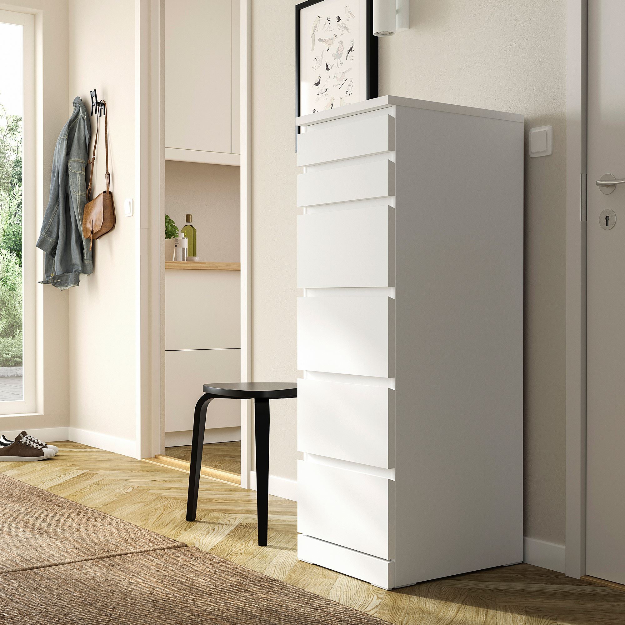MALM IKEA Комод с 6 ящиками, 40x123 см, белый/зеркальное стекло