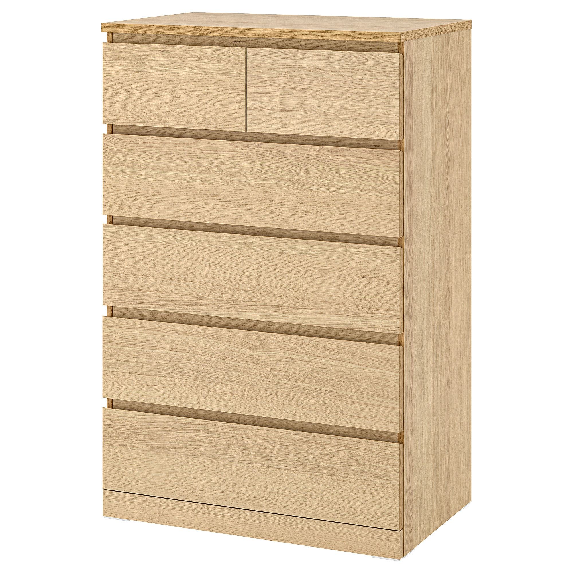 MALM IKEA Комод с 6 ящиками, 80x123 см, дубовый шпон, беленый