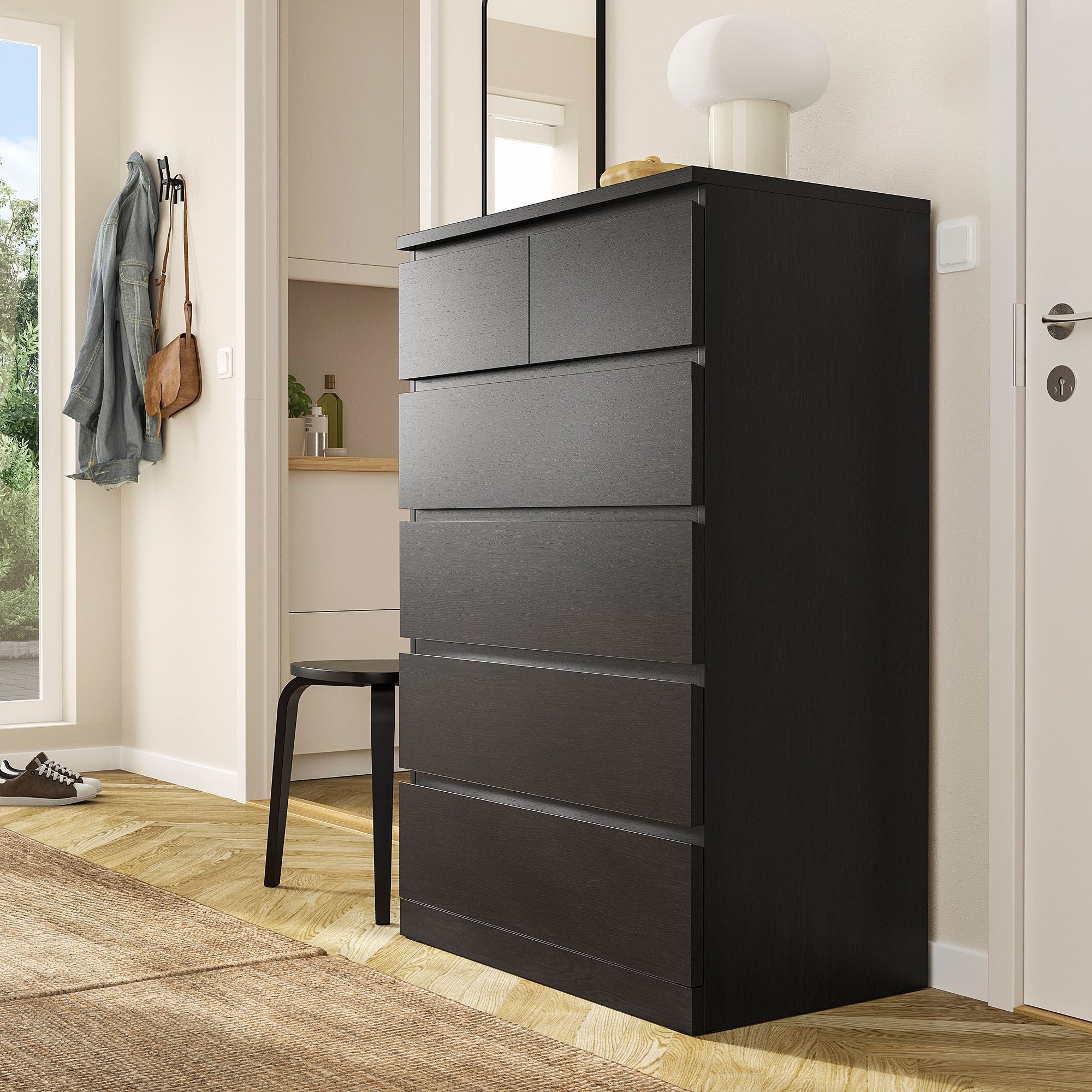 MALM IKEA Комод с 6 ящиками, 80x123 см, черно-коричневый