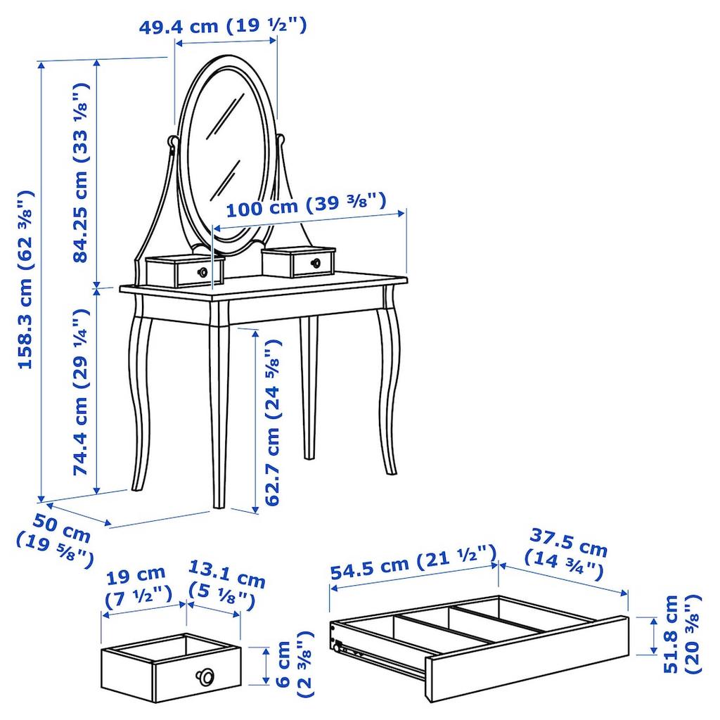 HEMNES IKEA ХЕМНЭС Туалетный столик с зркл, белый, 100x50 см