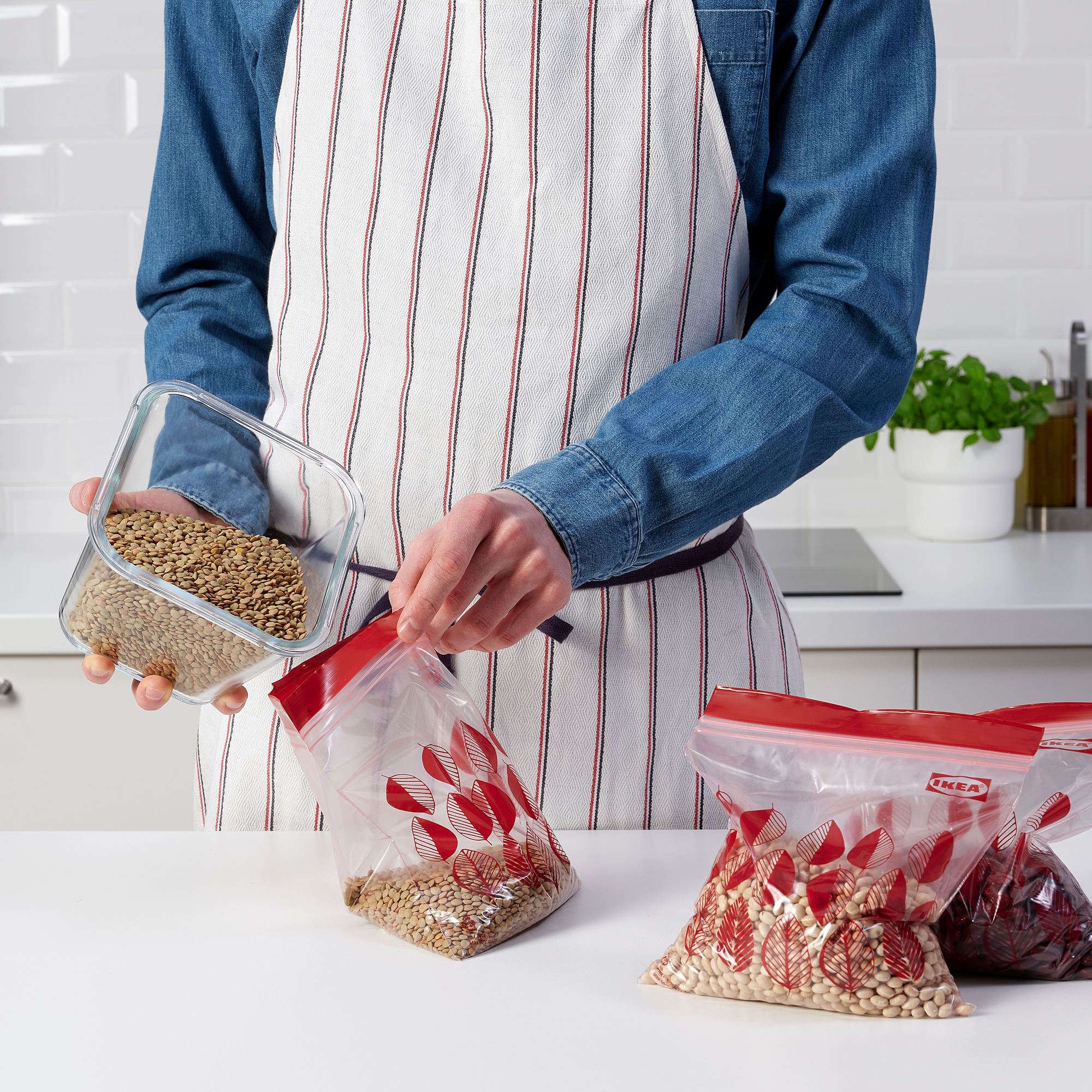 ISTAD IKEA ИСТАД Пакет закрывающийся, с рисунком/красный, 1 л, 25 шт