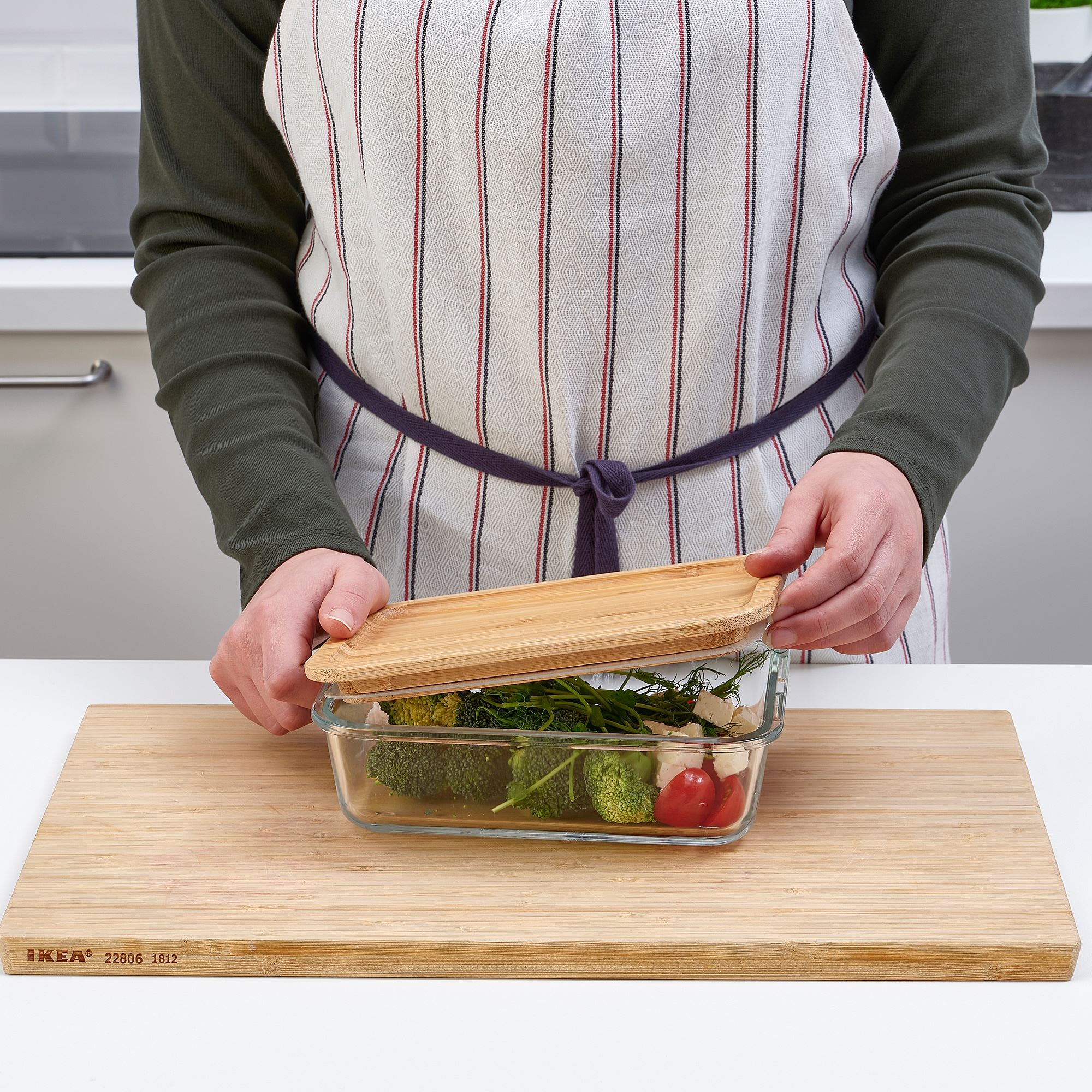 IKEA 365+ Контейнер для продуктов с крышкой, прямоугольн формы стекло/бамбук 1.0 л