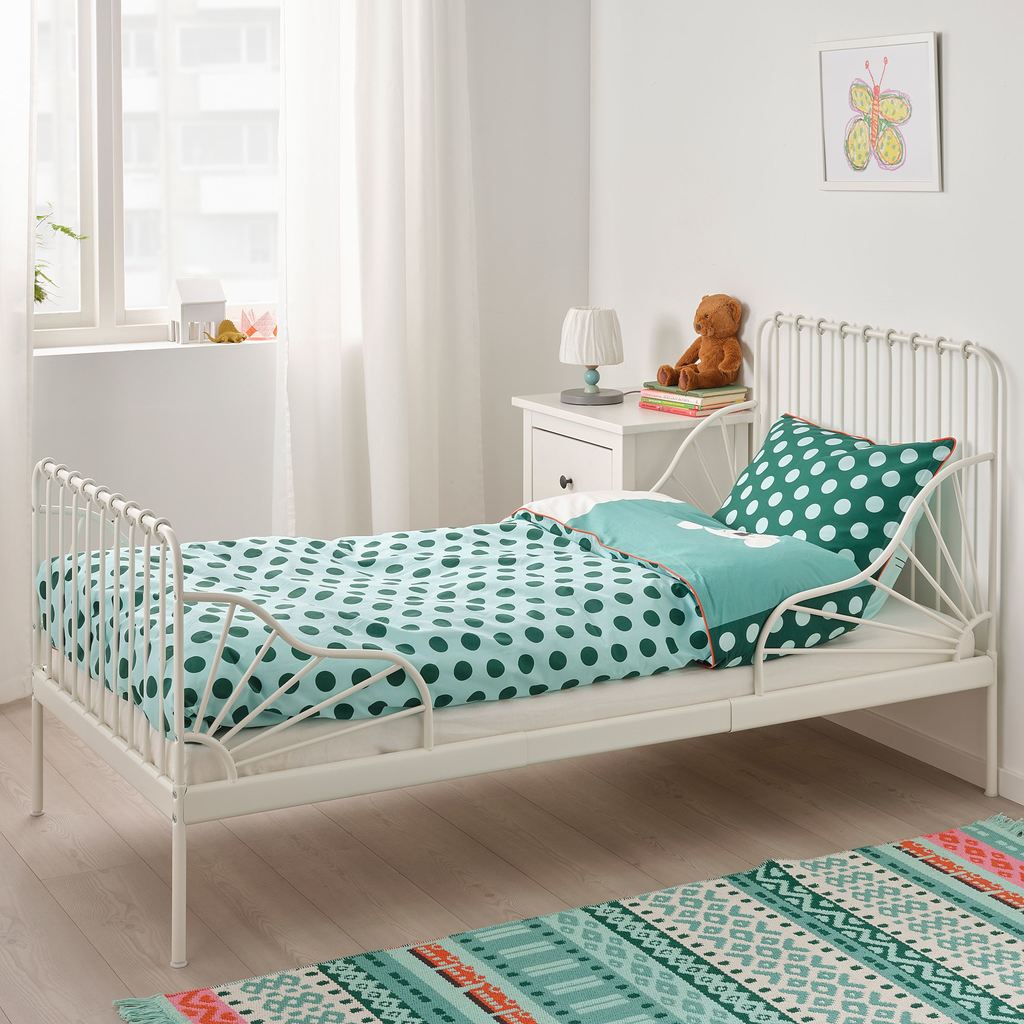 MINNEN/LUROY IKEA Раздвижная кровать с реечным дном, белый 80x200 см
