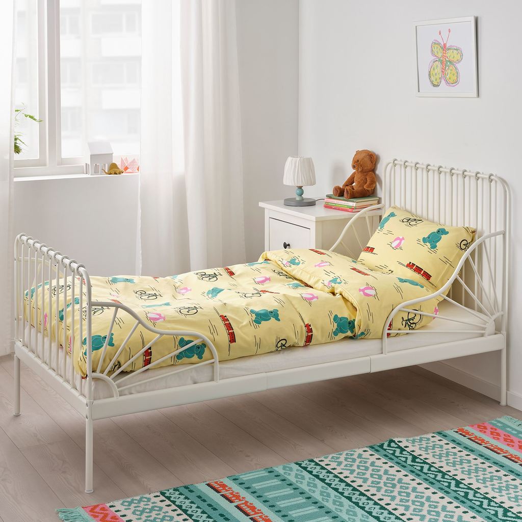 MINNEN/LUROY IKEA Раздвижная кровать с реечным дном, белый 80x200 см