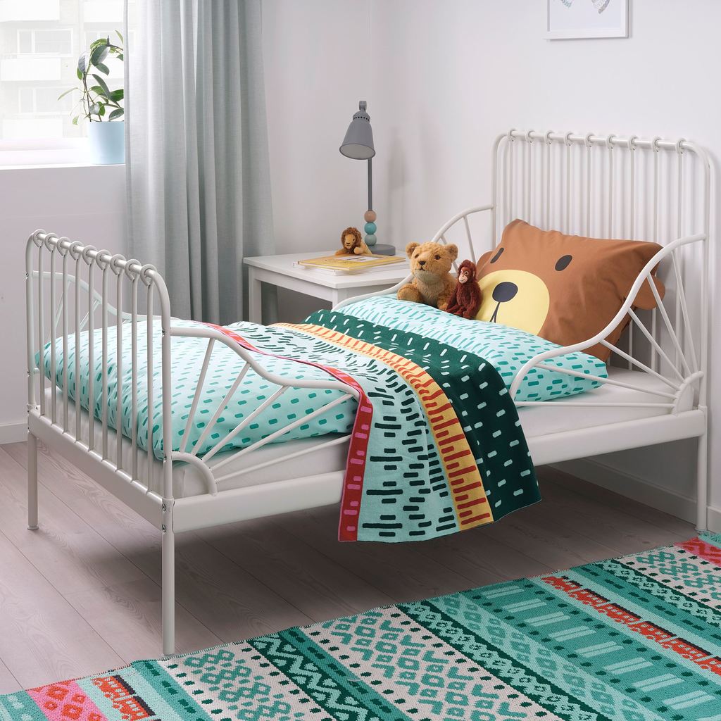 MINNEN/LUROY IKEA Раздвижная кровать с реечным дном, белый 80x200 см