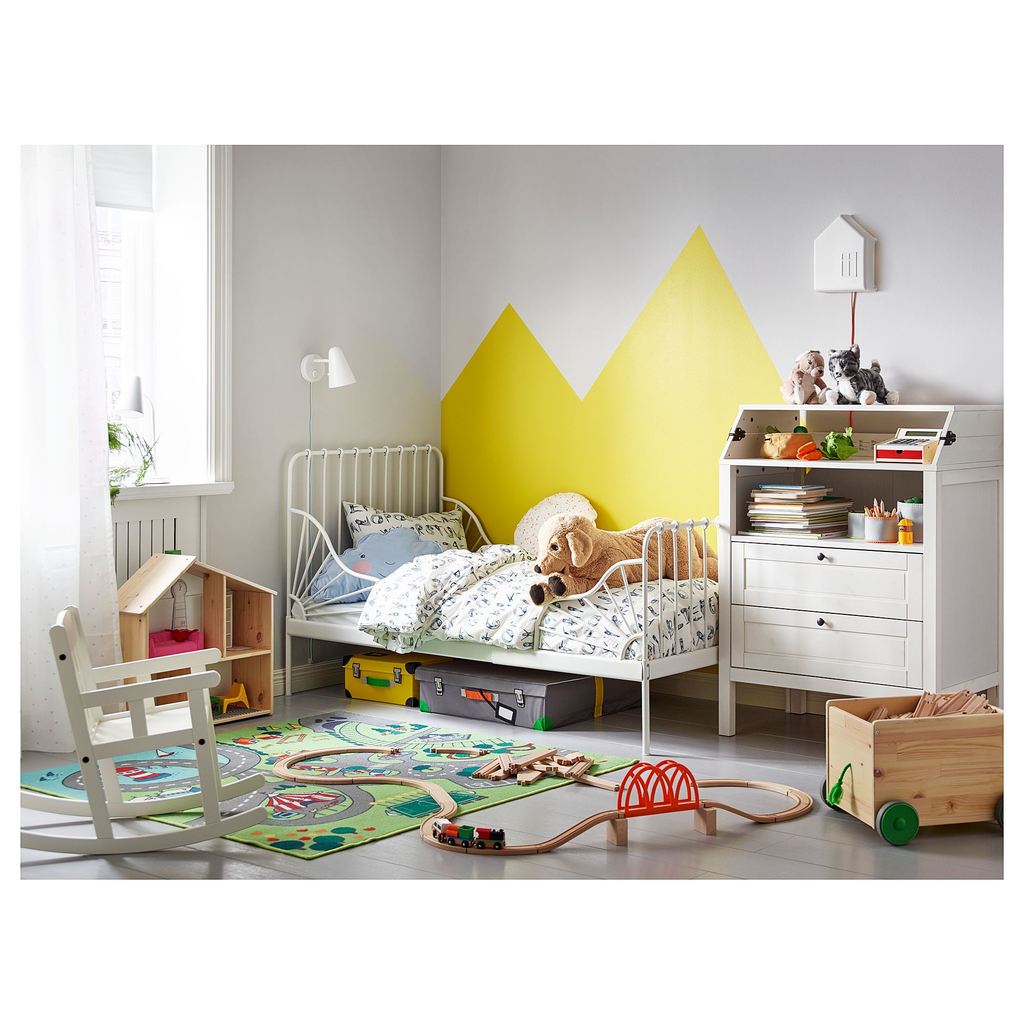 MINNEN/LUROY IKEA Раздвижная кровать с реечным дном, белый 80x200 см