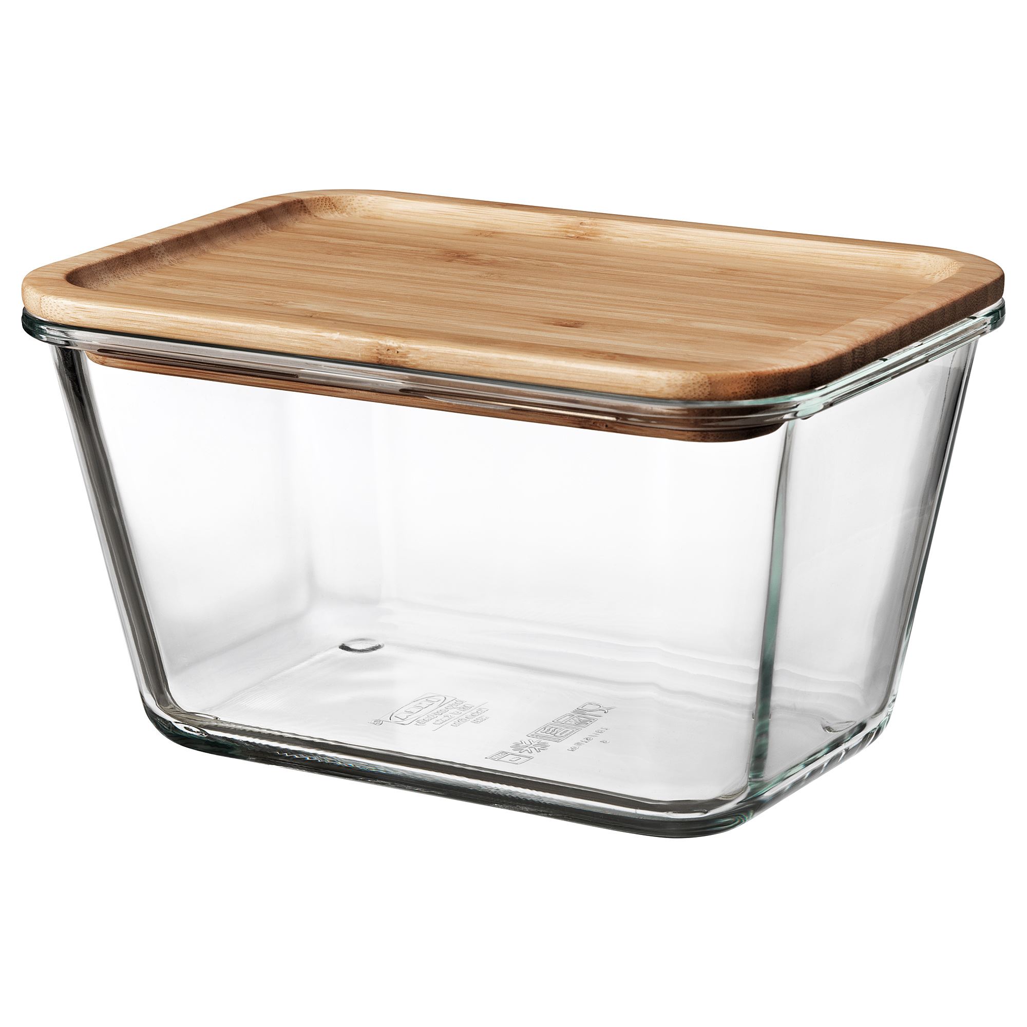 IKEA 365+ Контейнер для продуктов с крышкой, прямоугольн формы стекло/бамбук 1.8 л