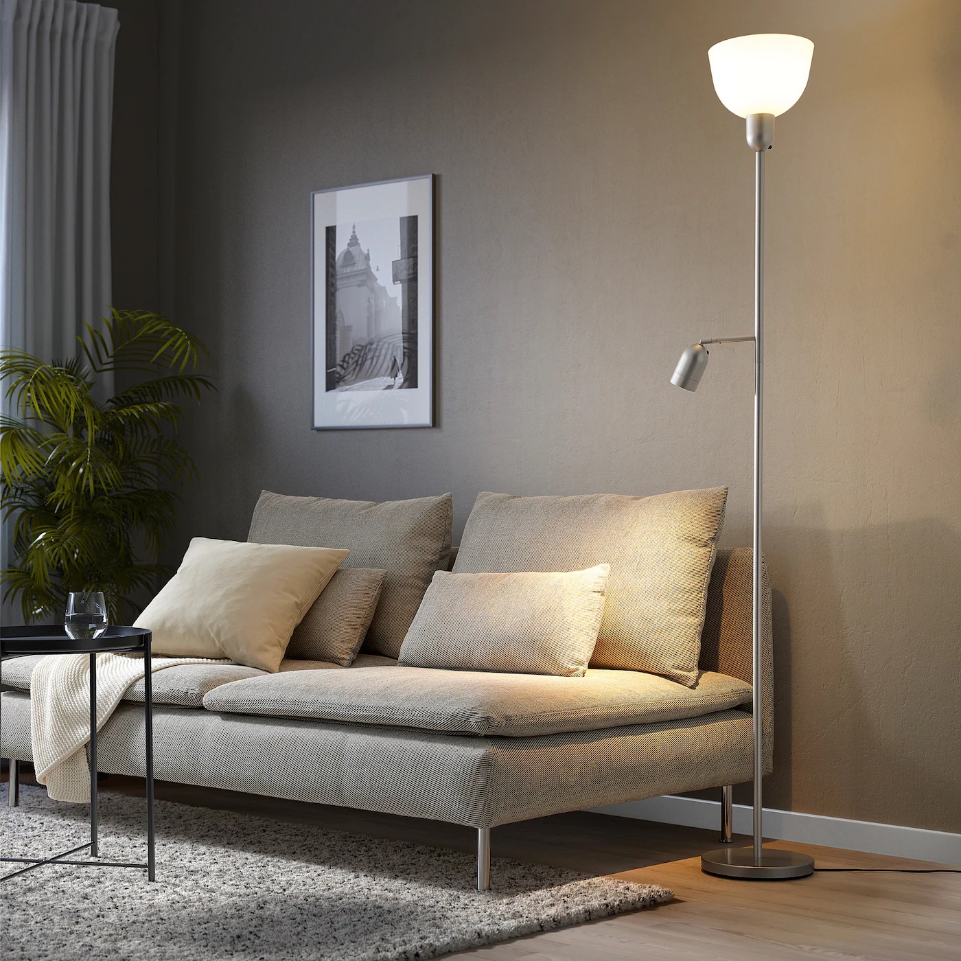 HEKTOGRAM IKEA ХЕКТОГРАМ Торшер/лампа для чтения, серебристый/белый