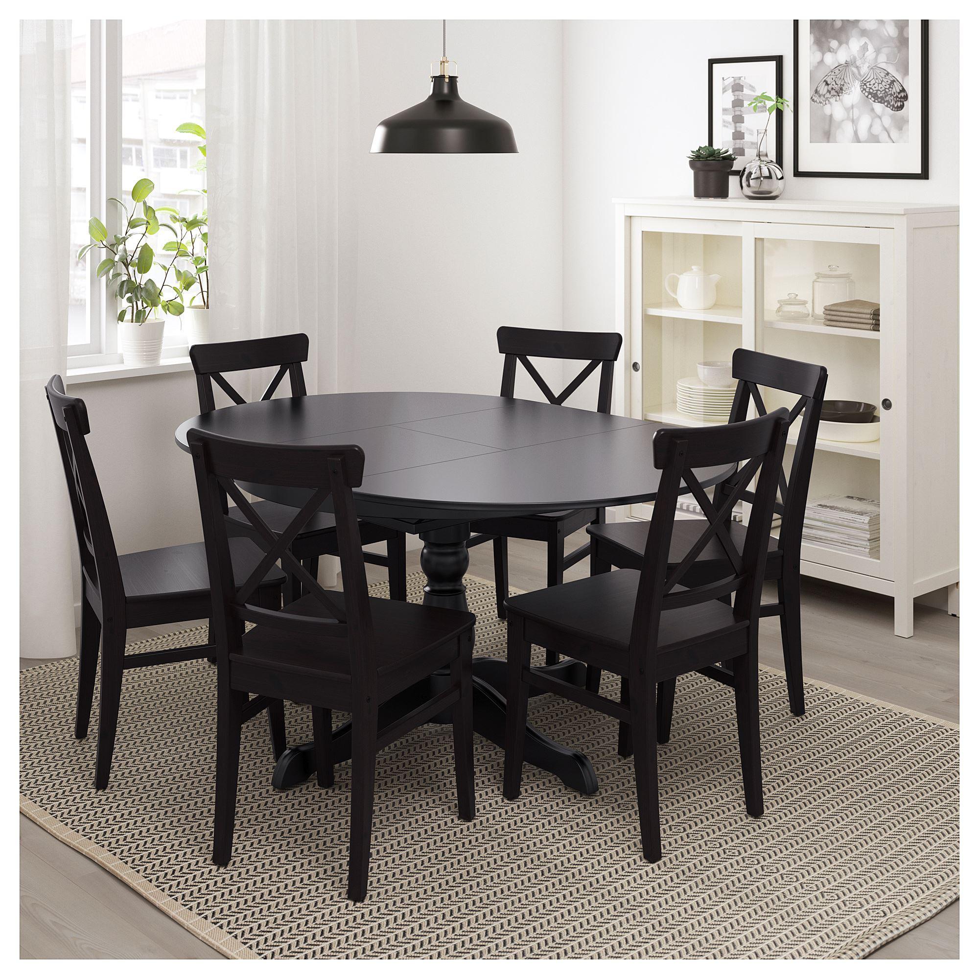 INGATORP IKEA ИНГАТОРП Раздвижной стол, черный 110/155 см