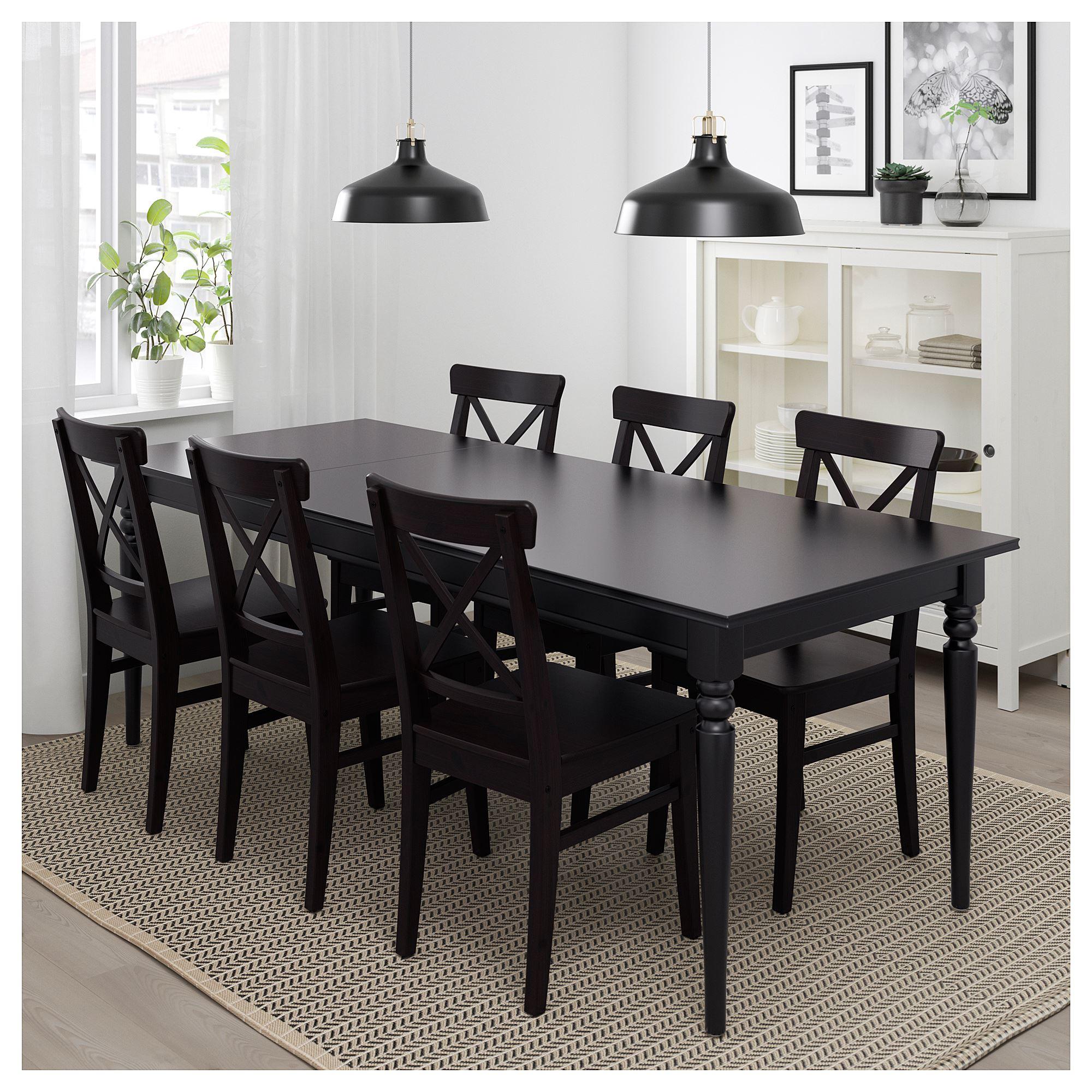 INGATORP IKEA ИНГАТОРП Раздвижной стол, черный 155/215x87 см