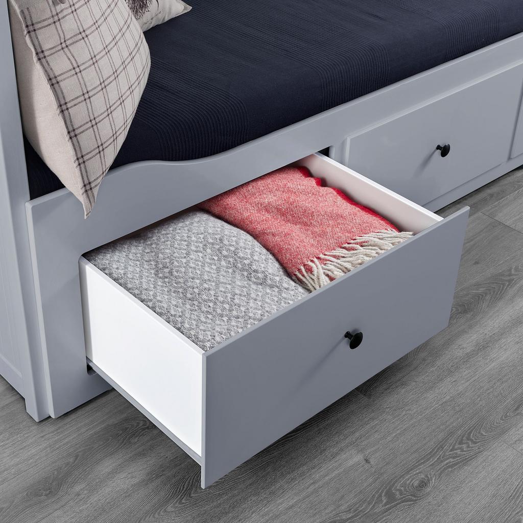HEMNES/AFJALL IKEA Каркас кровати-кушетки с 3 ящиками/c 2 матрасами, серый 80x200 см