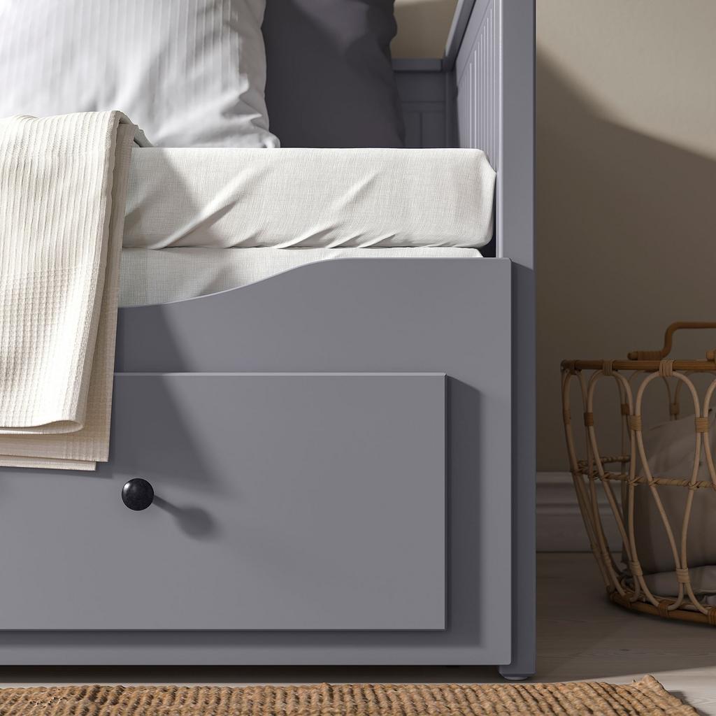 HEMNES/AFJALL IKEA Каркас кровати-кушетки с 3 ящиками/c 2 матрасами, серый 80x200 см