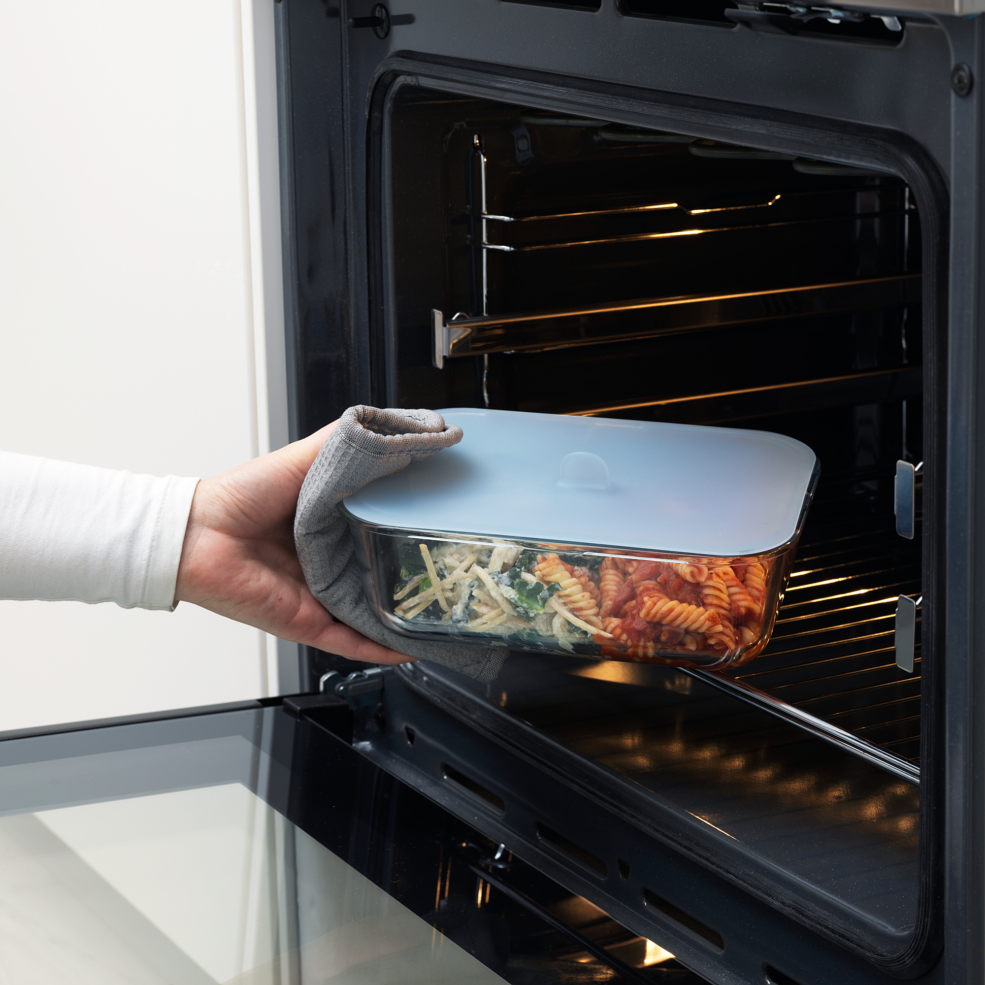 IKEA 365+ Qapaqlı saxlama qabı, silikon/şüşə, 1 lt, düzbucaqlı