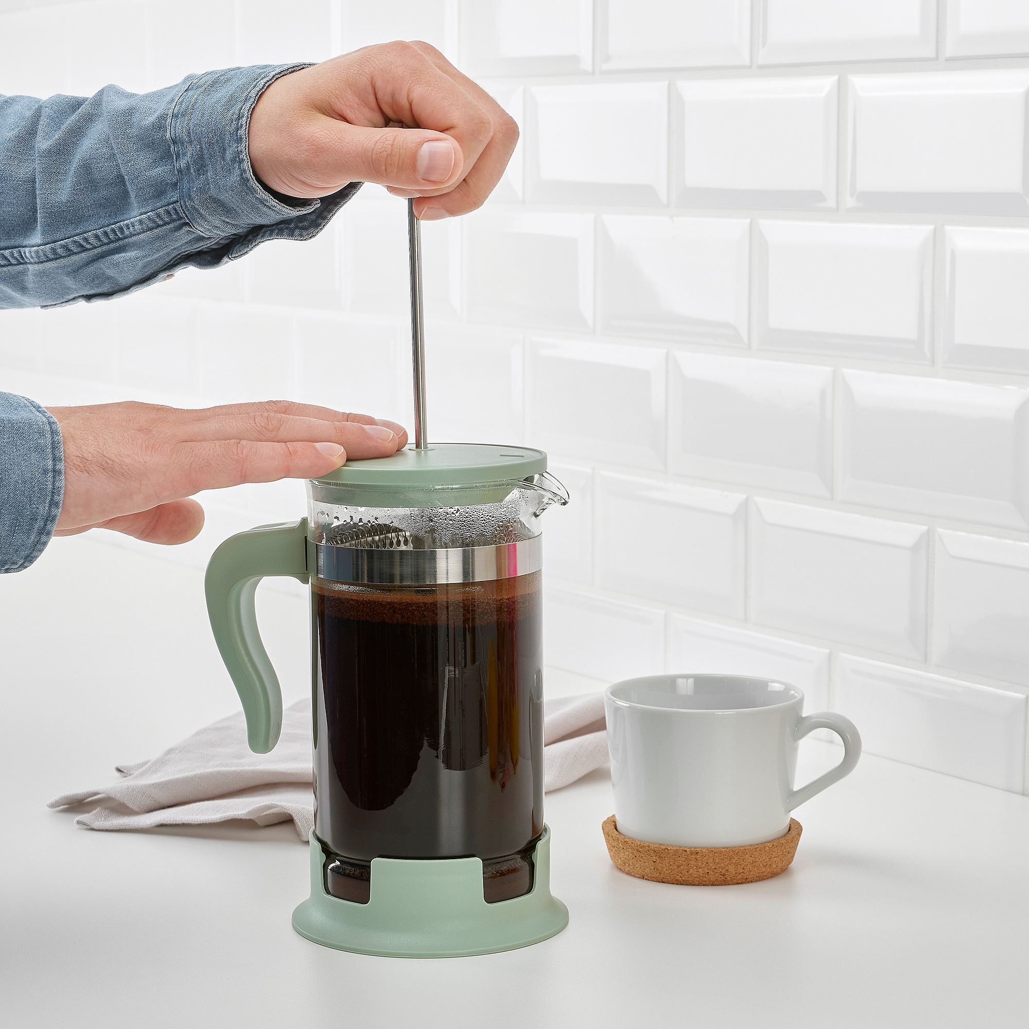 UPPHETTA IKEA УПХЕТТА Dəm çayniki, şüşə/paslanmaz polad 1 lt. yaşıl