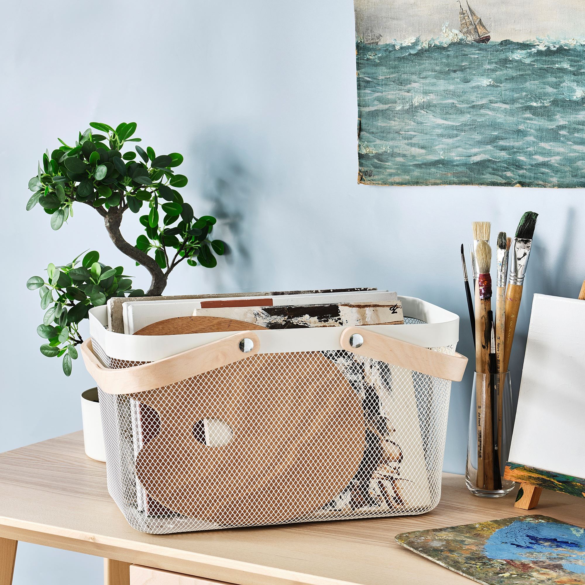 RISATORP IKEA Səbət, ağ, 27x42x23 sm, iki qulplu