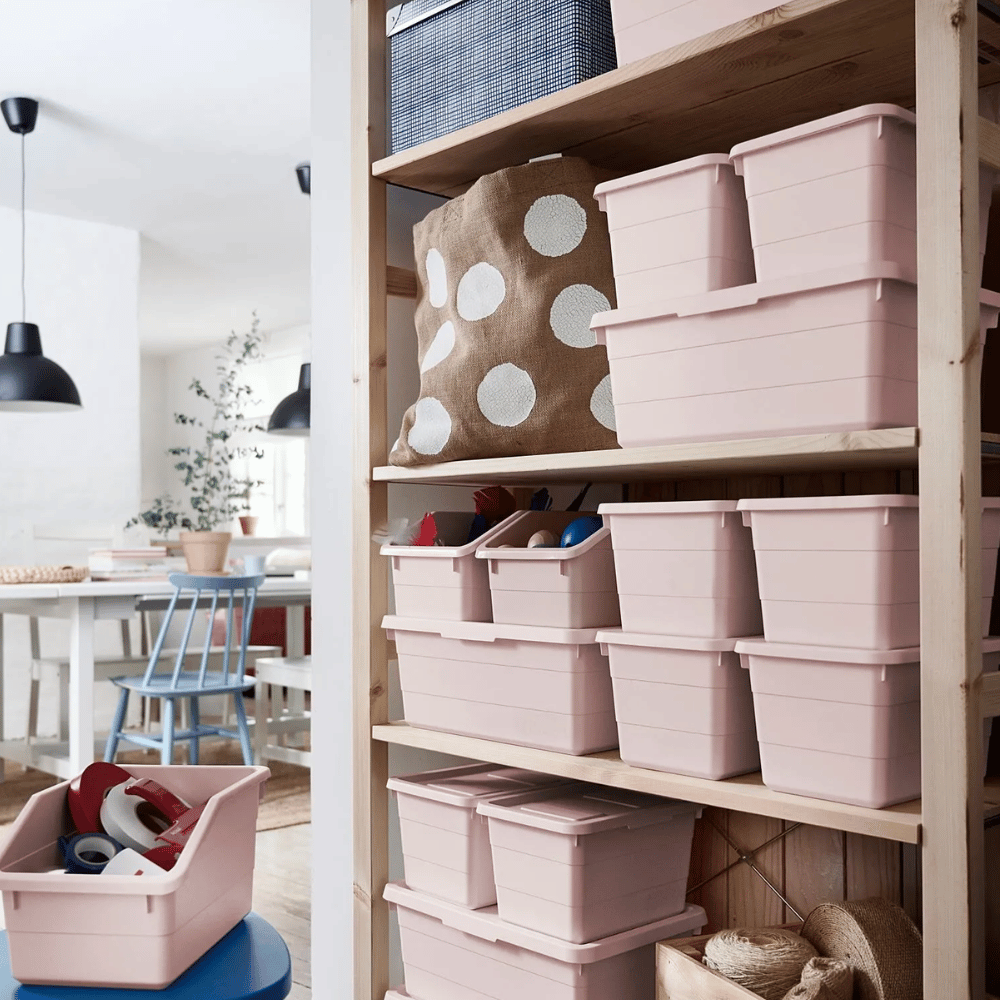 SOCKERBIT IKEA Qapaqlı konteyner, çəhrayı, 38×25×15 sm