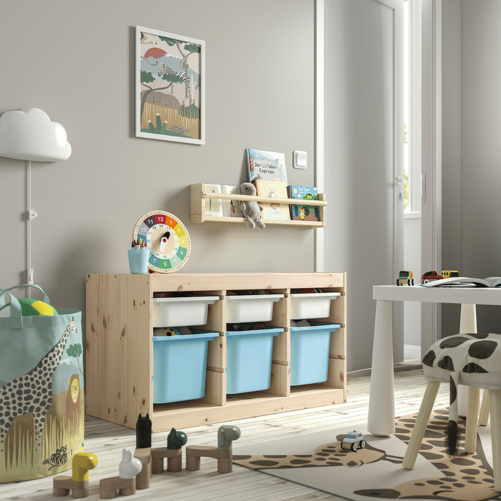 TROFAST IKEA Saxlama kombinasiyası + konteynerlər, ağ, mavi