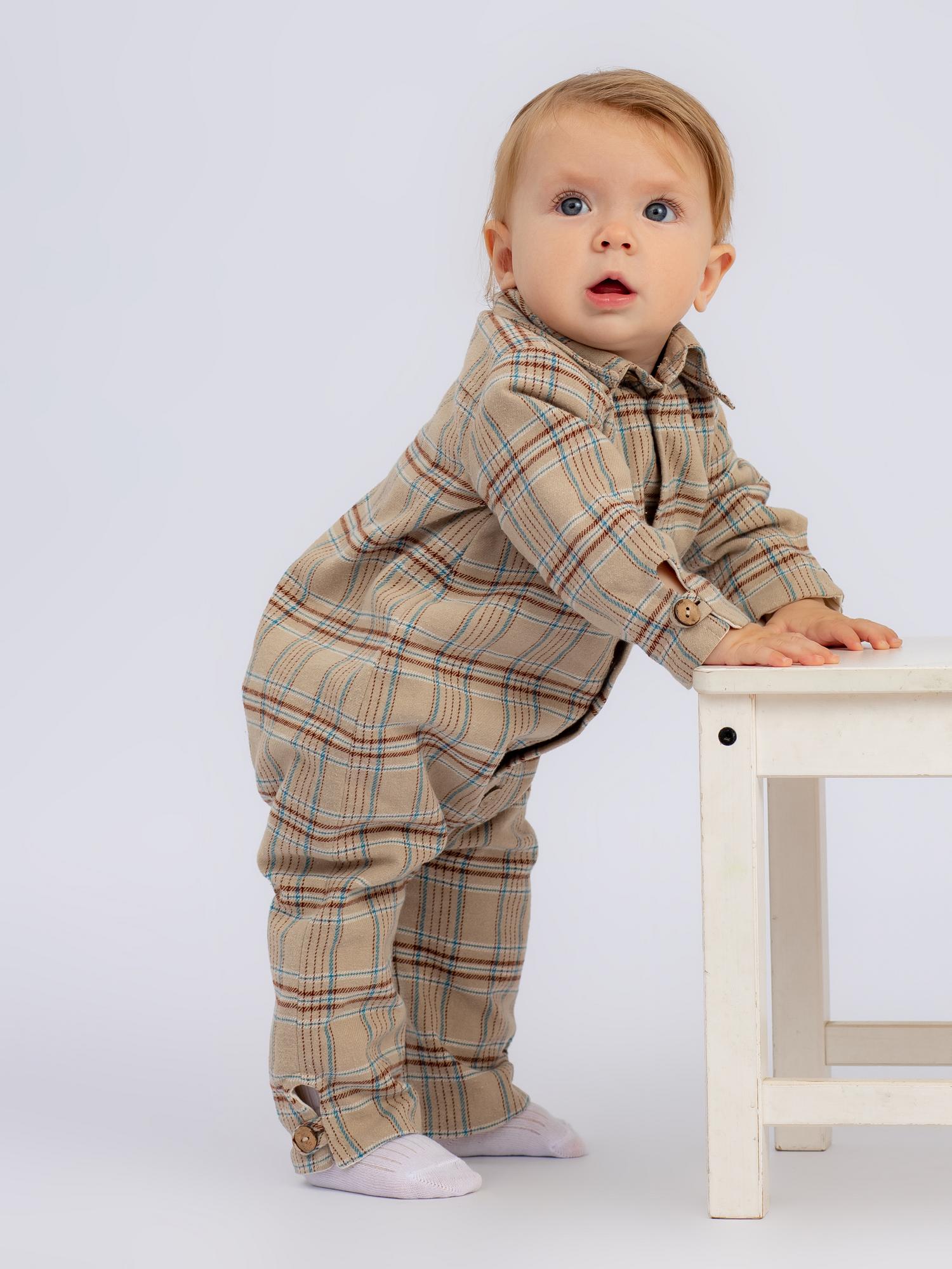 Комбинезон в клетку с трикотажной подкладкой