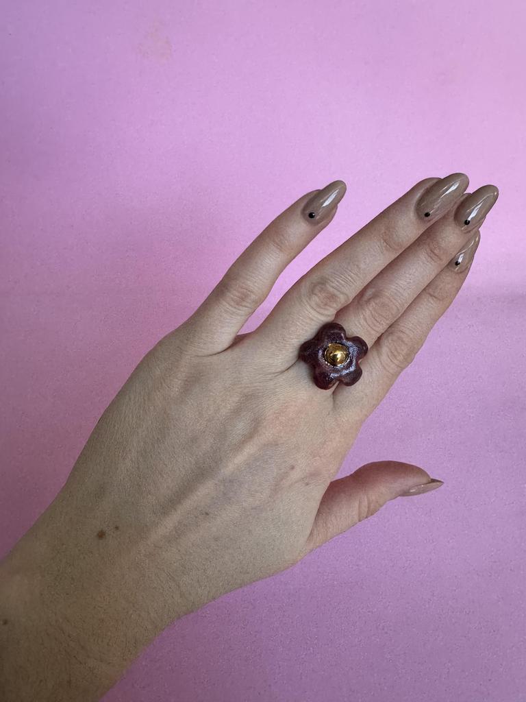 Кольцо керамическое с цветком