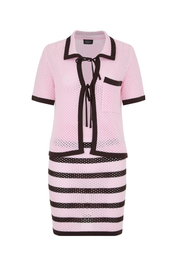 Трикотажный костюм с юбкой розовый