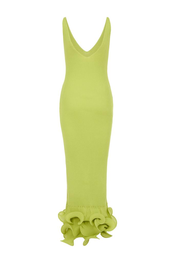 Трикотажное силуэтное платье лайм