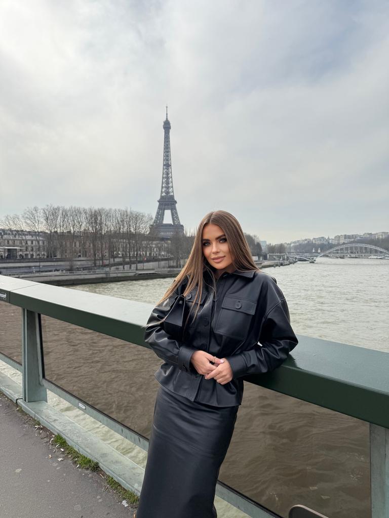 Кожаная юбка миди