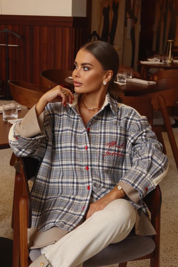 Рубашка двойная в клетку бежевый