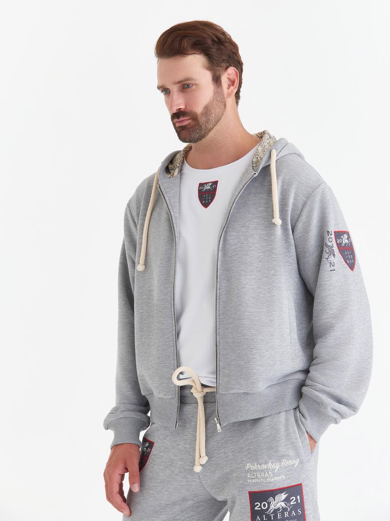 Толстовка на молнии с капюшоном ALTERAS / серый меланж