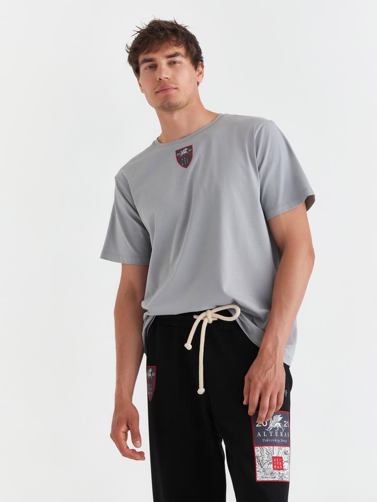 Футболка ALTERAS  с вышивкой герб / серый