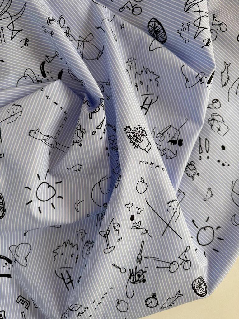 Хлопок в полоску голубой «Дурной"