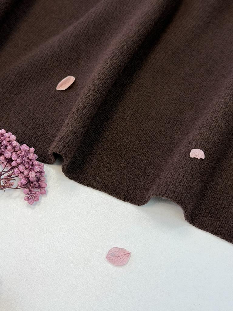 Трикотаж вязаный в рубчик с эффектом велюра и микроначесом «Трюфель»