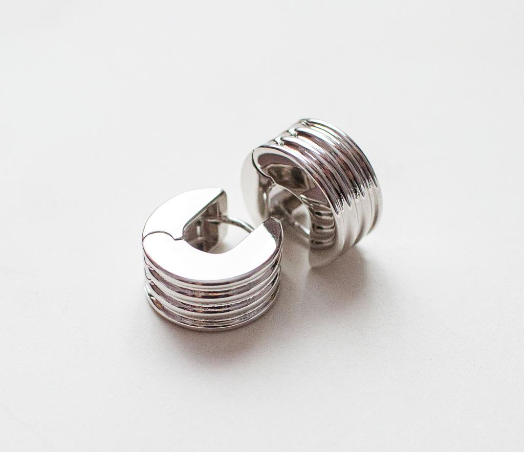 ОБЪЕМНЫЕ СЕРЬГИ КОЛЬЦА РОДИЙ