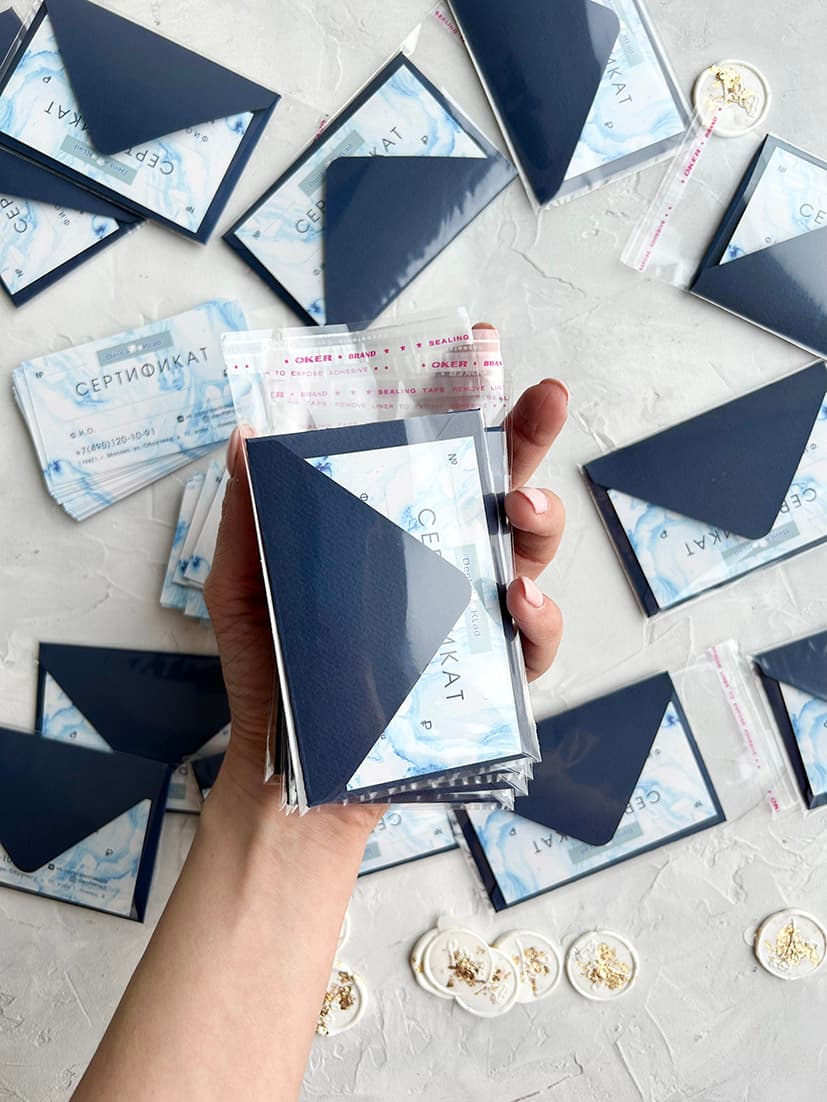 Конверты темно-синие под визитки и карты