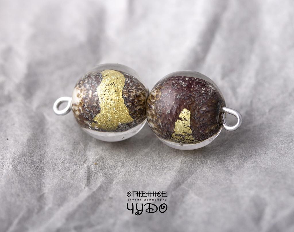 Бусины лэмпворк, серые, пара на серьги