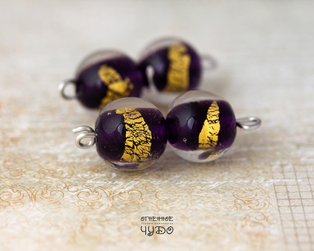 Бусины лэмпворк: «С золотом», фиолетовые