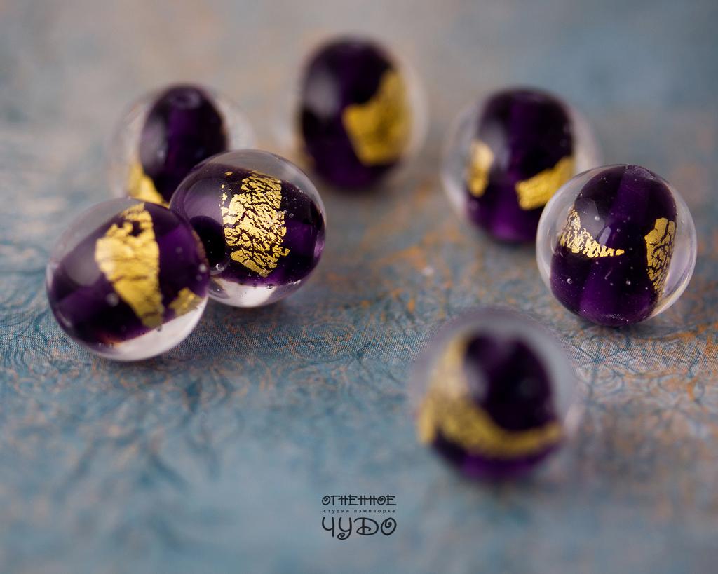 Бусины лэмпворк: «С золотом» фиолетовые