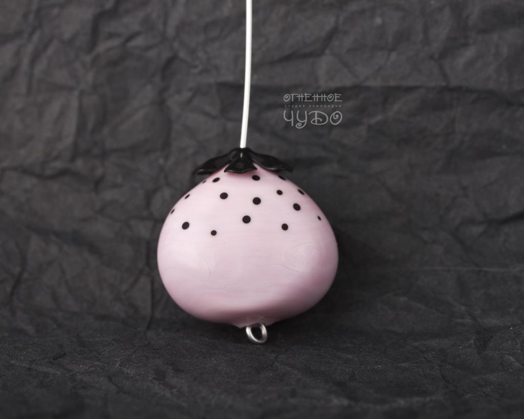 Бусины лэмпворк, крупная, полая, розовая с точками