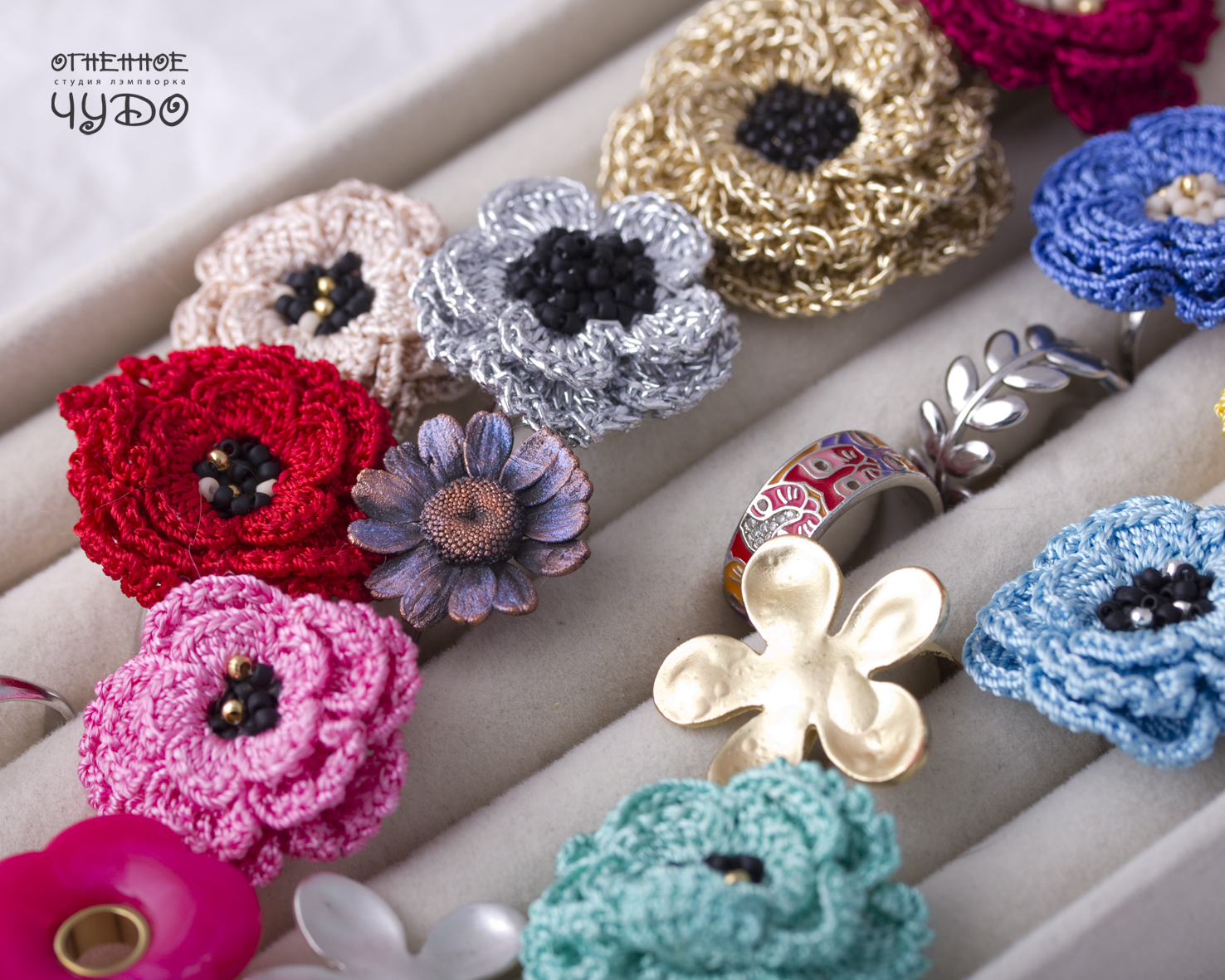 Кольцо «Цветок»_красное