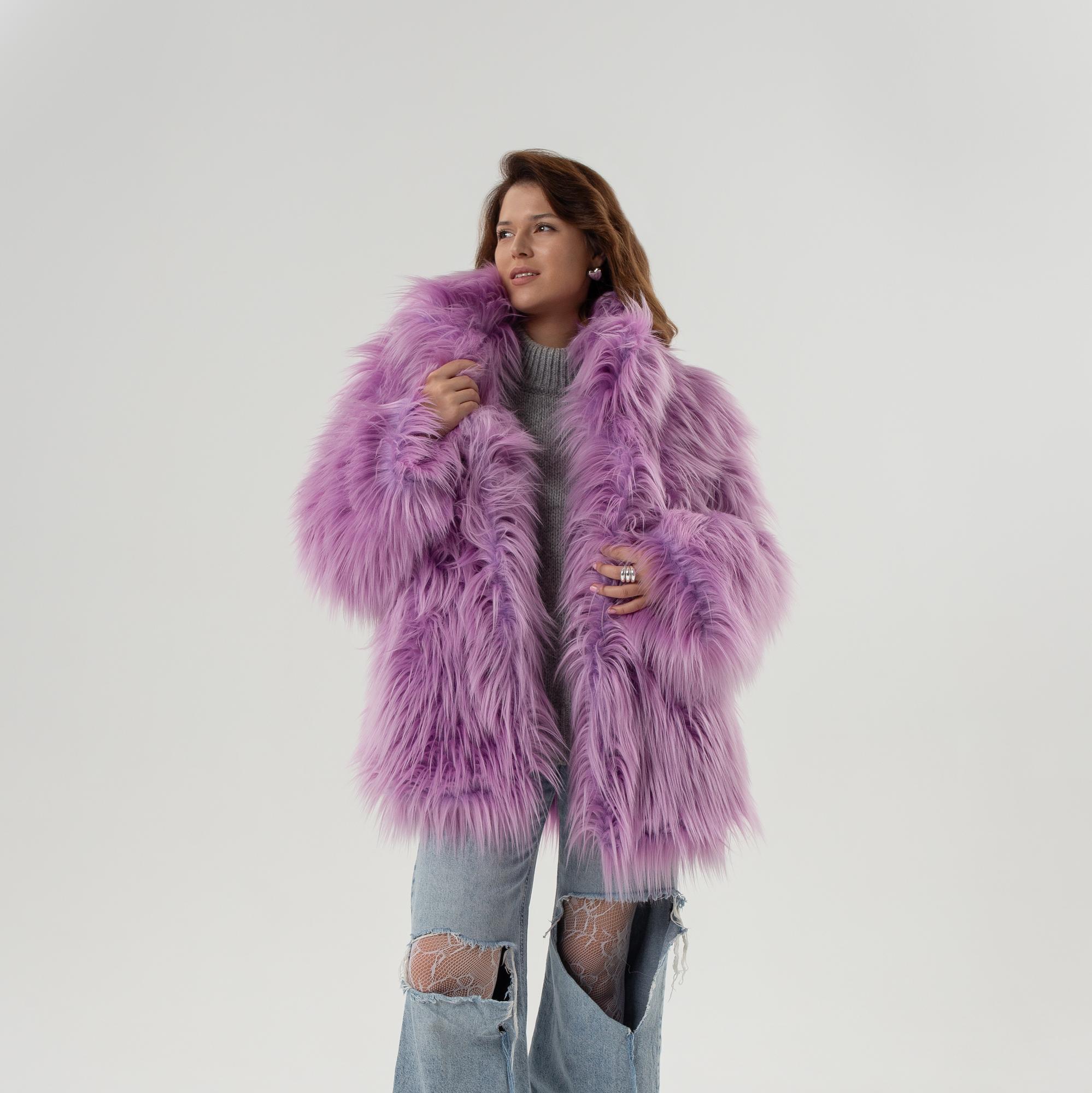 Шуба из эко-меха укороченная в цвете «Лиловый»
