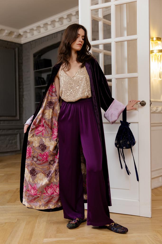 Пурпурно-фиолетовый кардиган из шелкового бархата