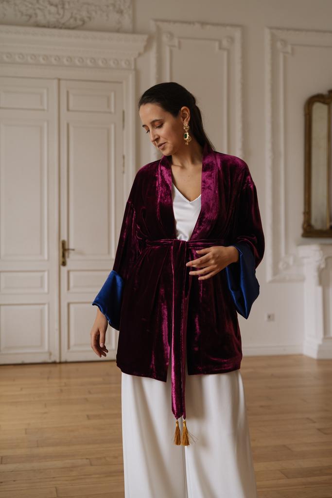 Пурпурное кимоно из шелкового бархата «Nuit Baroque»